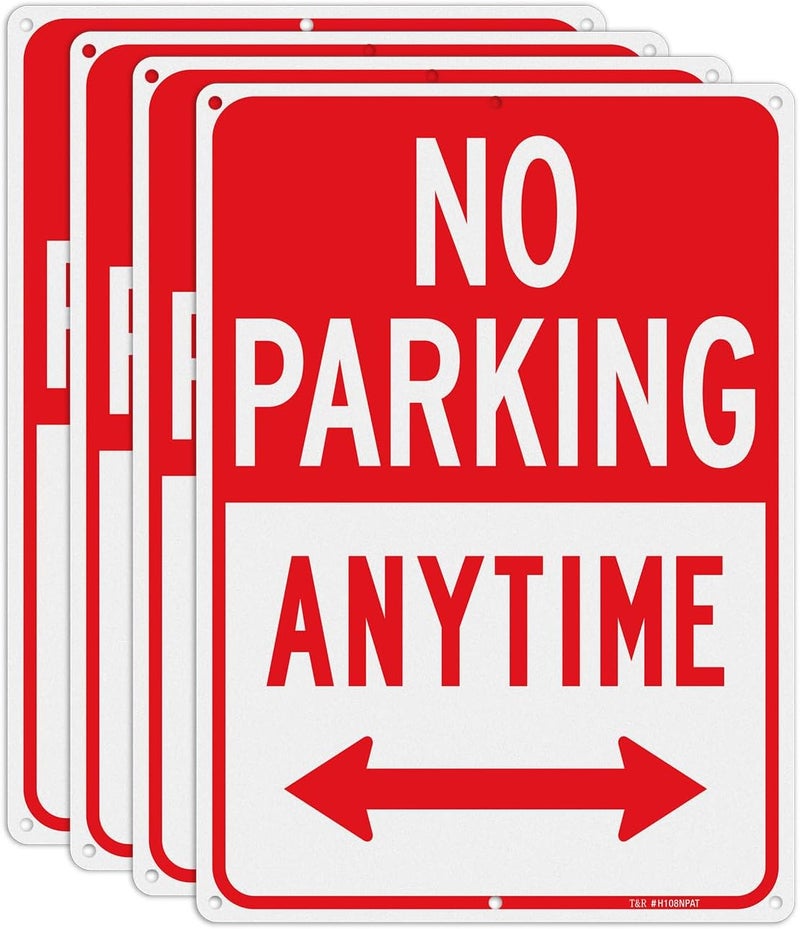 TR No Parking Anytime Sign - 4 Pack - 14 x 10 Inches Rust Free .040 Aluminum Reflective - UV Protected, Waterproof, Weatherproof and Fade Resistant - 6 Pre-drilled Holes - Image 1